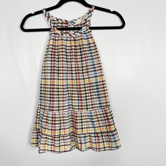 LOFT Medium M Plaid Tiered Ruffle Sleeveless Blouse Red Yellow Black Crew Neck - Picture 1 of 9